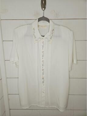 Vintage NWT Christie & Jill size 16W off white floral embroidered blouse